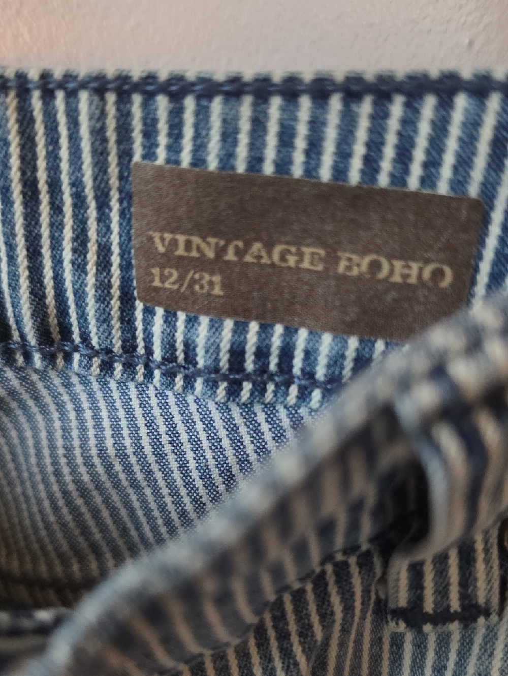 Vintage America Light Blue Pinstripe Cropped Jeans BOHO - Picture 4 of 5